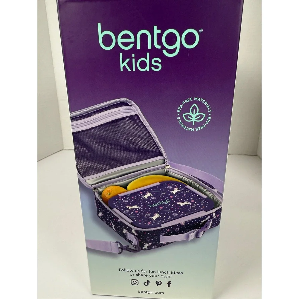 Bentgo Kids Lunch box Set Kids Purple New Unicorn Galaxy Snap & Go 2-Piece Set